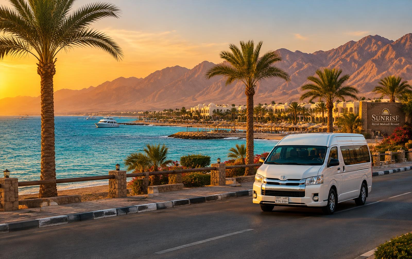 Transfer van on the Hurghada coast road